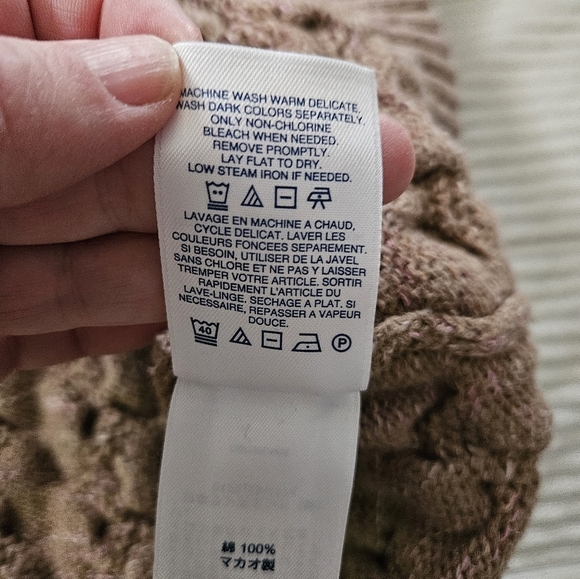 Lands' End Brown W Pink Cable Knit Sweater Size XL/P 18 - Picture 8 of 8